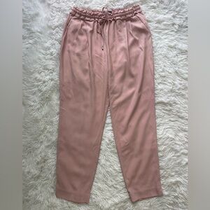 ZARA Basic Dusty Rose High Waisted Drawstring Casual Trouser Pants